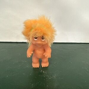 Vintage 1985 DAM Troll Doll Orange Hair Green headband RARE